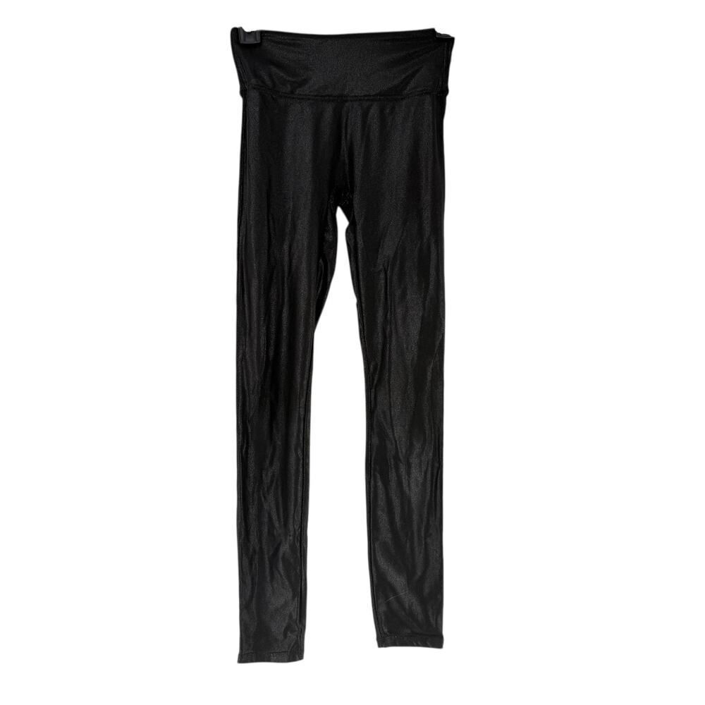 SPANX Leggings XS Black Coated Shiny Faux Leather Wet Look Slimming Classic